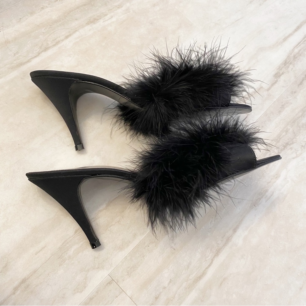 Jacques Levine Sz 7M Black Feather Heels Mules Vintage - Picture 4 of 10